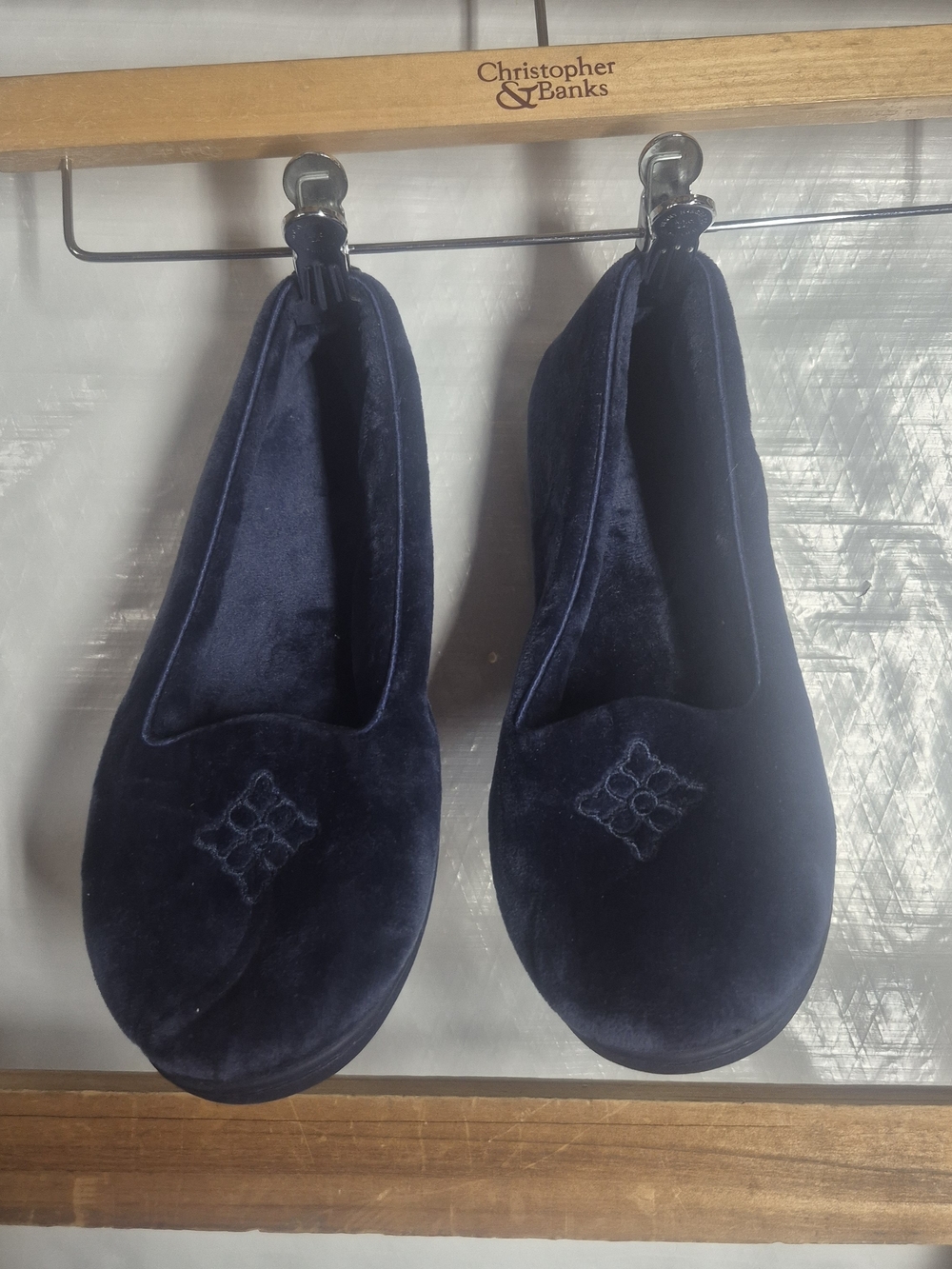 dearfoams Navy Velvet Slip-On Slippers